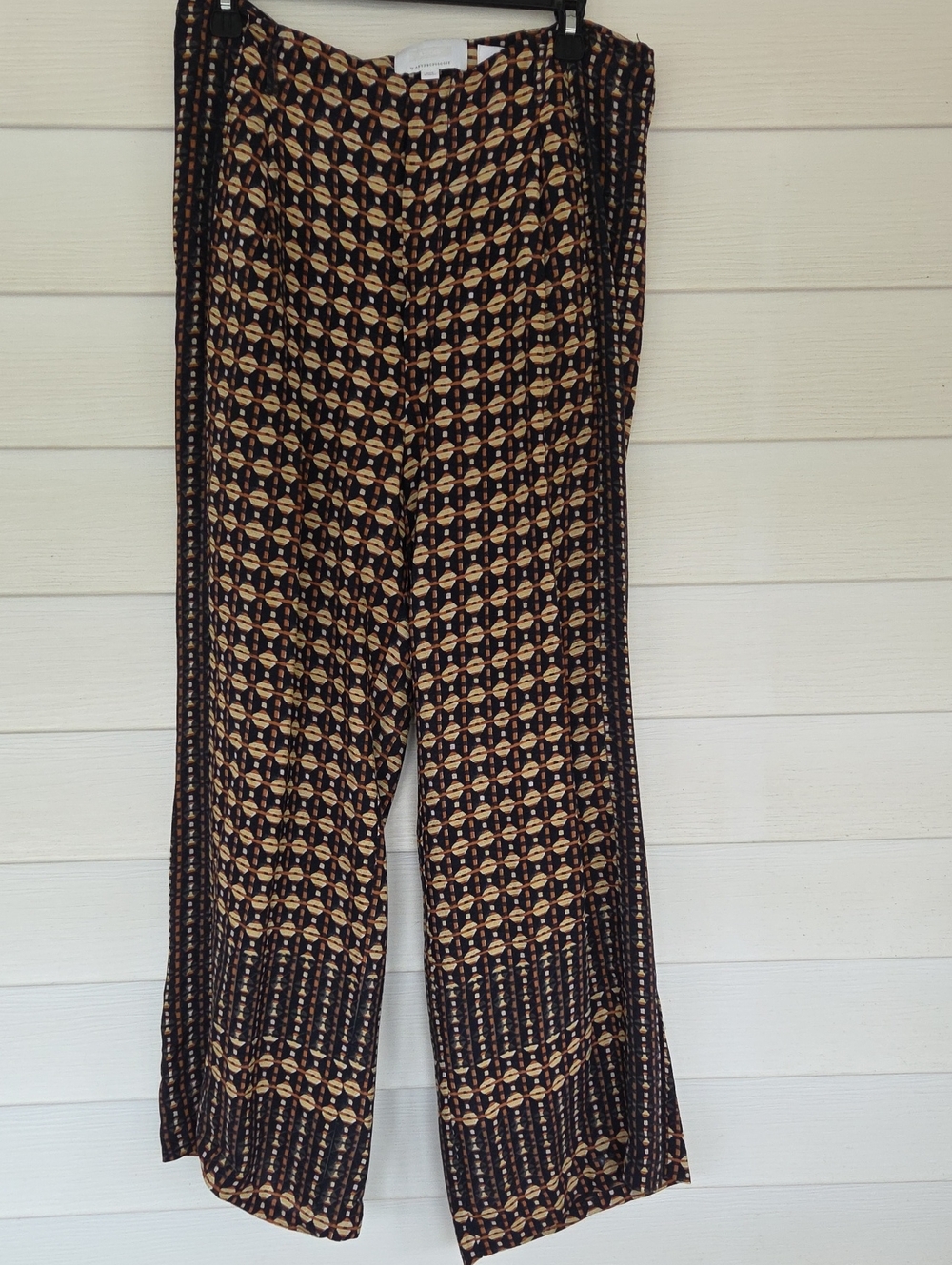 Anthropologie Black and Tan Geometric Wide-Leg Pants
